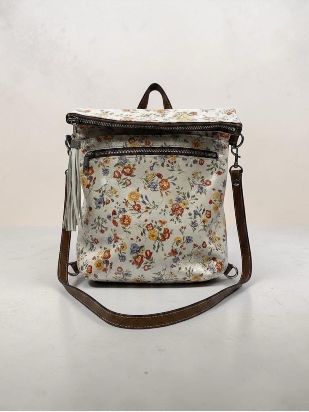 Patricia Nash Luzille Convertible Leather Backpack Prairie Rose Floral PurseTote